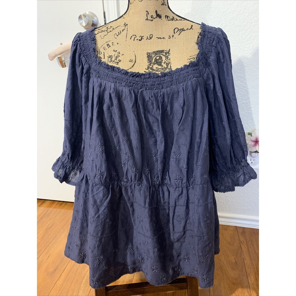 old navy womens 3XL fancy ruffled blouse top navy blue nwt floral pattern